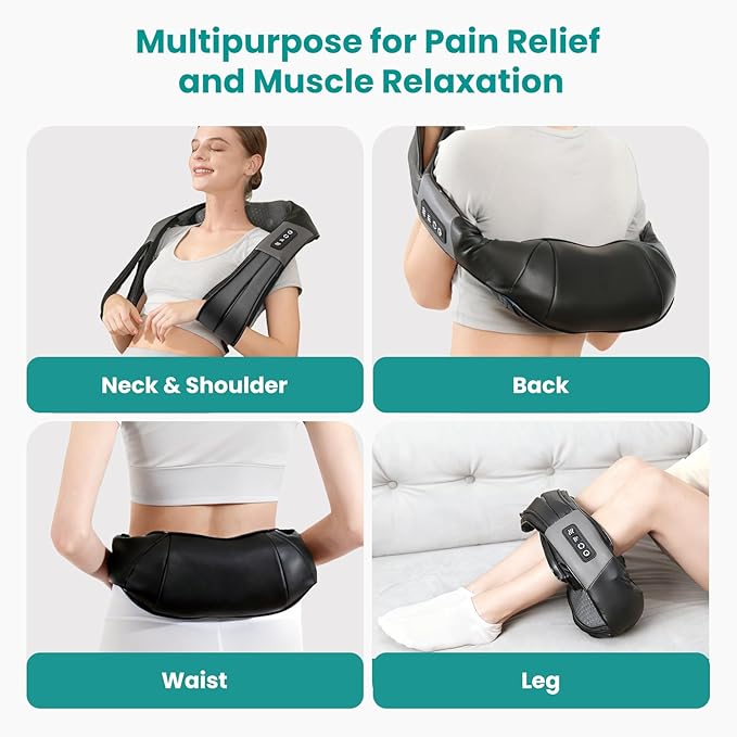 Nekteck Shiatsu Neck Massager with Heat for Pain Relief Deep Tissue 2026 Upgraded 3D Back Shoulder Kneading Massage Pillow Body Muscle Relaxation Tools Gifts for Him Her Black (NOT Cordless)