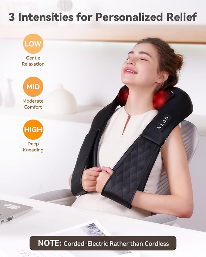 Neck Massager Shiatsu Shoulder and Back Massager with Heat 4D Deep Kneading Tissue Electric Massage Pillow for Body Muscle Pain Relief Gifts for Dad Mom Friends Women Men