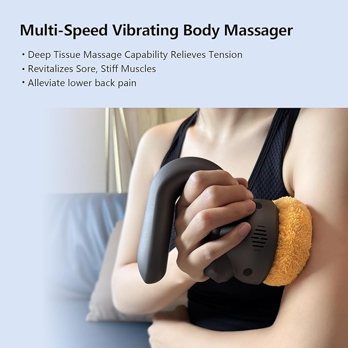 HYAKO Handheld Professional Mini Orbital Buffer Relief Massager Adjustable Multi-Speed Vibration Deep Tissue Body Chiropractic Massager for Neck Shoulder LegBack muscle pain relief massage therapy