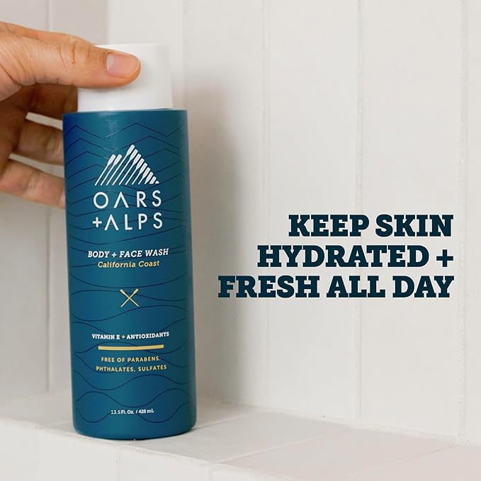 Oars + Alps Body Wash for Men Mens Body Wash &amp Face Cleanser with Vitamin E &amp Antioxidants Moisturizing Paraben &amp Sulfate Free Cleanser California Coast 3pk