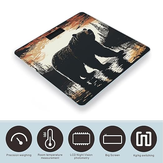 Bear Silhouette Scale for Body Weight Safe Rounded Corners Tempered Glass Digital Bathroom Scale LED Display 400lb Capacity Weight Scales with High Precision Sensors