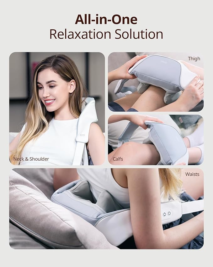 Cordless Shiatsu Neck and Back Massager with Heat 10 Mins x 12 Uses 3 Massage Modes &amp 2 Intensity Levels 3D Kneading Deep Tissue for Pain Relief Voice Prompt &amp Smart Memory Relax for Wome