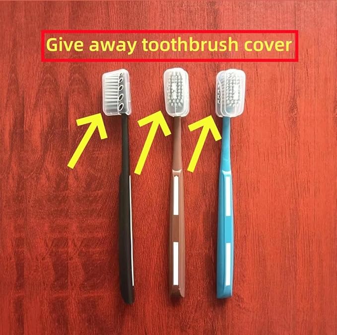 Adult Manual Medium Hard-bristled Toothbrushes with Cover Wide Head Medium SizeHard Blue and Black Toothbrush 10 Count (1 Pack)