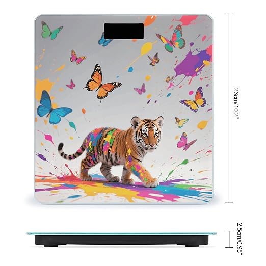 Tiger with Butterflies Weight Scale Cute Bathroom Scale for Body Highly Accurate Digital Weighing Machine for People Compact LCD Display Scales with Sturdy Toughened Glass Scales