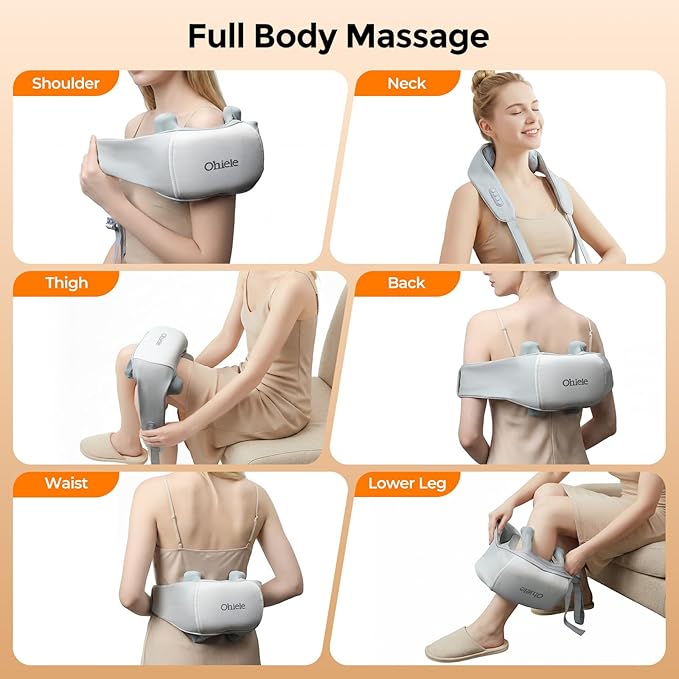 Neck Massager with Heat Shiatsu Back and Neck Massager for Pain Relief Deep Tissue 6D Kneading Massager for Neck Shoulders Back and Legs Portable Shoulder Massager Dad Mom(Gray)
