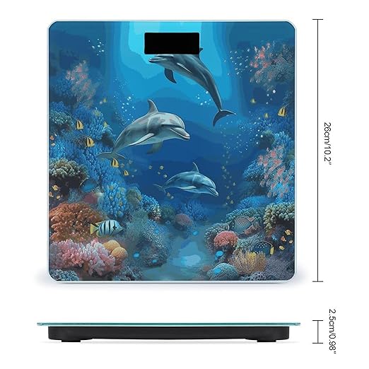 Underwater World Dolphins Coral Scale for Body Weight Anti-Slip Sturdy Tempered Glass Weighing Machine Highly Digital Accurate Bright LCD Bathroom Scale for Household Gift