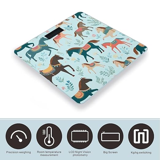Men's Fashion Automatic Switch Digital Bathroom Weighing Scale Smart Scale Beautiful Flowers Floral Horse Art