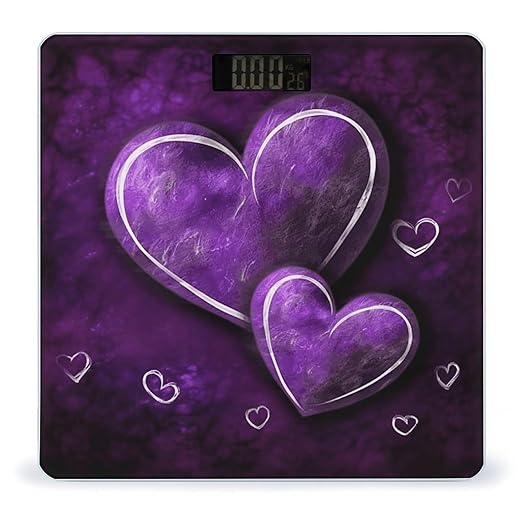 Purple Hearts Scale with LCD Precision Weighing Scales Sturdy Tempered Glass Weight Scales Easy-to-Read Anti-Slip Weight Digital Bathroom Scale for Daily