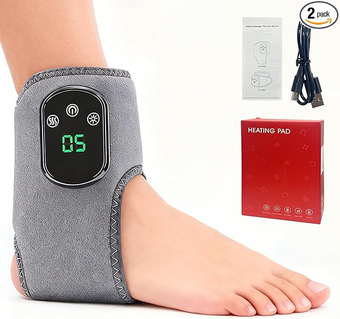 Ankle Massager for Pain Relief with Hot Compress Function 3-Level Adjustable Heat &amp Vibration Smart Timer Touch Screen Compact &amp Portable for All Ages (2 pcs)