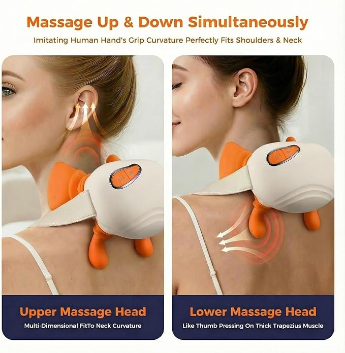 4D Neck and Shoulder Massager Bionic Heated Massager Shiatsu Kneading &amp Hands Traction for Deep Tissue Portable Wireless Massager for Daily Body Relief 3 Relax Modes Gift for Men Women