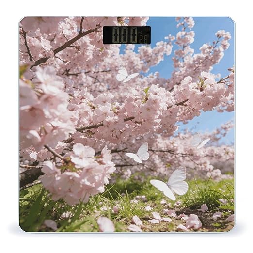 Butterflies Chase The Spring Light Smart Scale for Body Weight Digital Bathroom Scale Toughened Glass Weight Scale with Large LCD Backlight Display High Precision Scales Weighing Machine