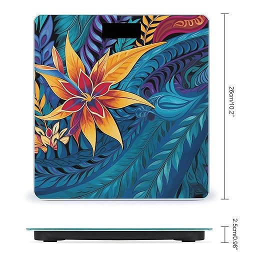 Tropical Leaves Pattern for Tribal Design Digital Bathroom Scale for Body Weight Weighing Scale with Backlit LCD Display High Precision Measurements &amp Measures Weight Up to 180kg