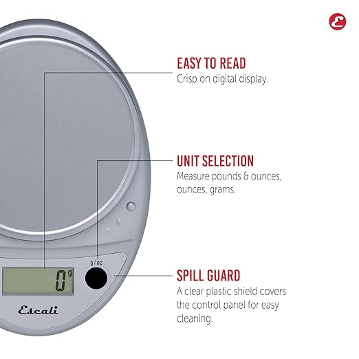 Escali Primo Digital Food Scale Multi-Functional Kitchen Scale and Baking Scale for Precise Weight Measuring and Portion Control 8.5 x 6 x 1.5 inches Chrome
