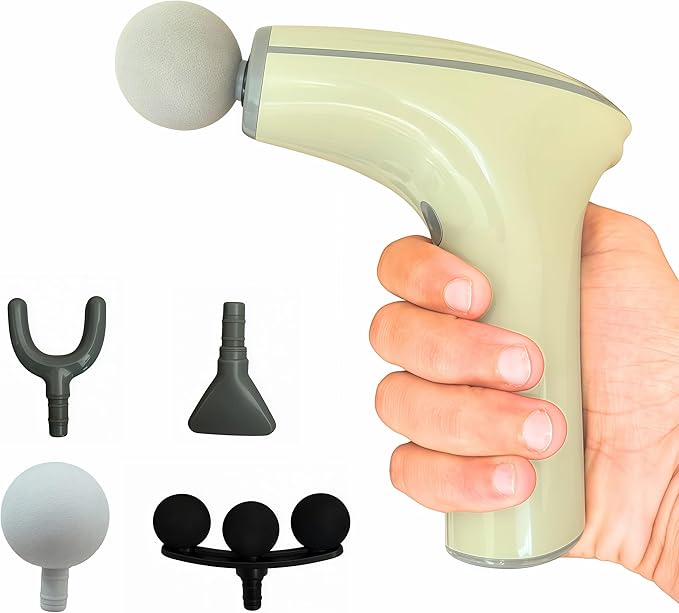Deep Tissue Massage Gun Portable Percussion Muscle Massager with Four Interchangeable Heads Useful for Athletes Gym Office (Cream)