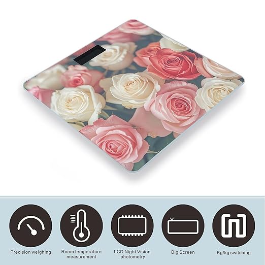Soft Color Roses Smart Scale for Body Weight Accurate Bathroom Scale with LED Display Digital Weight Scales Weighing Machine High Precision Scales for Bath Home