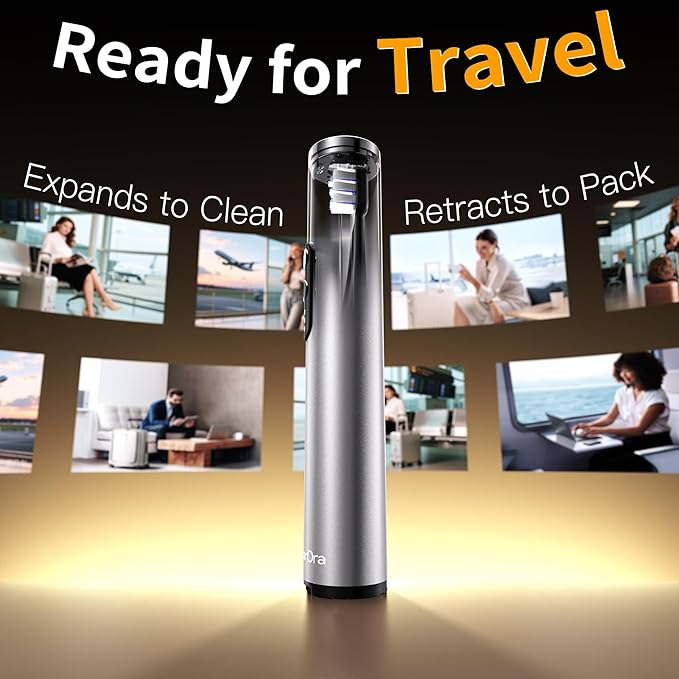 M23 Retractable Travel Sonic Electric Toothbrush for Adults Aluminum Body Ultra-Light 4.6 oz Portable &amp Rechargeable 30-Day Battery Life IPX7 Waterproof 2-Min Timer Silver