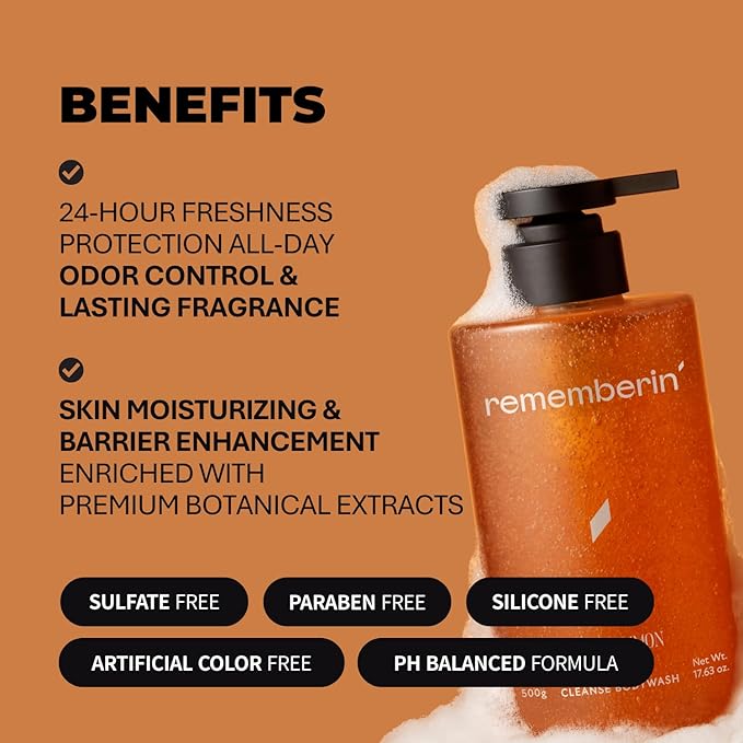 Body Wash for Aging Body Odor &amp Nonenal – Korean Fermented Persimmon Extract Reduces Body Odor up to 92.3% CICA &amp Ceramide for Sensitive Skin Sulfate-Free (17.6 oz / 500g)