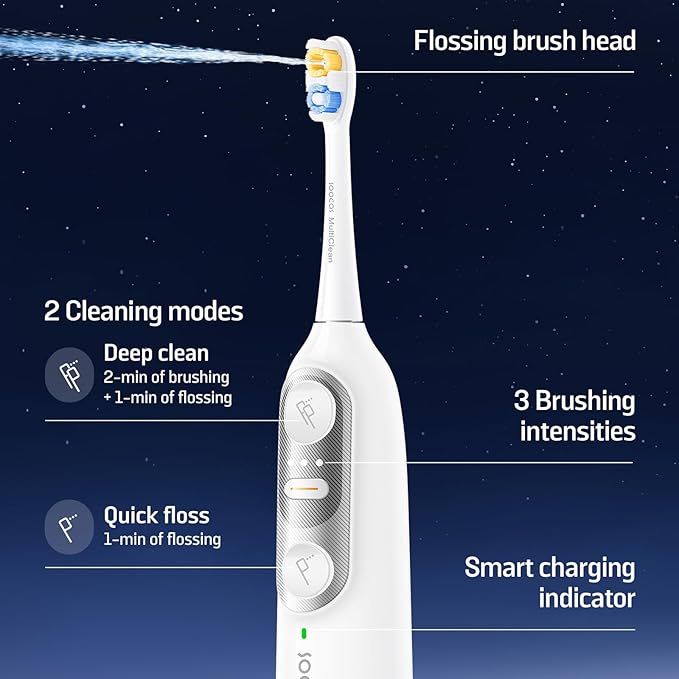 Soocas NEOS II Refresh Set - Electric Toothbrush with Water Flosser Sonic Electric Toothbrush for Adults Portable for Travel Deep Clean for Implants &amp Braces Healthier Gums Pearl White