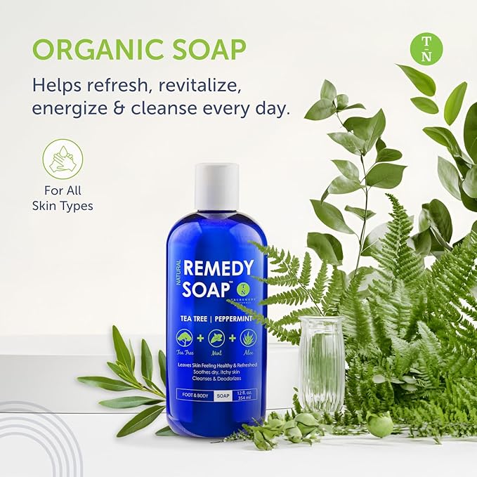 Truremedy Naturals Body Wash 2-pack (12 oz Each) Natural Antifungal Shower Gels - Tea Tree &amp Peppermint and Tea Tree &amp Lemongrass