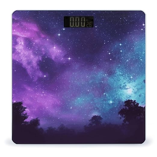 Purple Starry Sky Bathroom Scale Large LCD Backlight Display Digital Scale Rounded Corners Body Scales Automatic Power On/Off Bathroom Scales for Home Bedrooms
