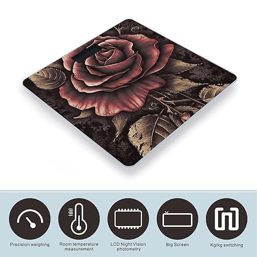 Gothic Rose Digital Bathroom Scale for Body Weight with High Precision Digital Weighing Scale with BMI Clear LCD Display and Step-On Measures Weight Up to 180kg