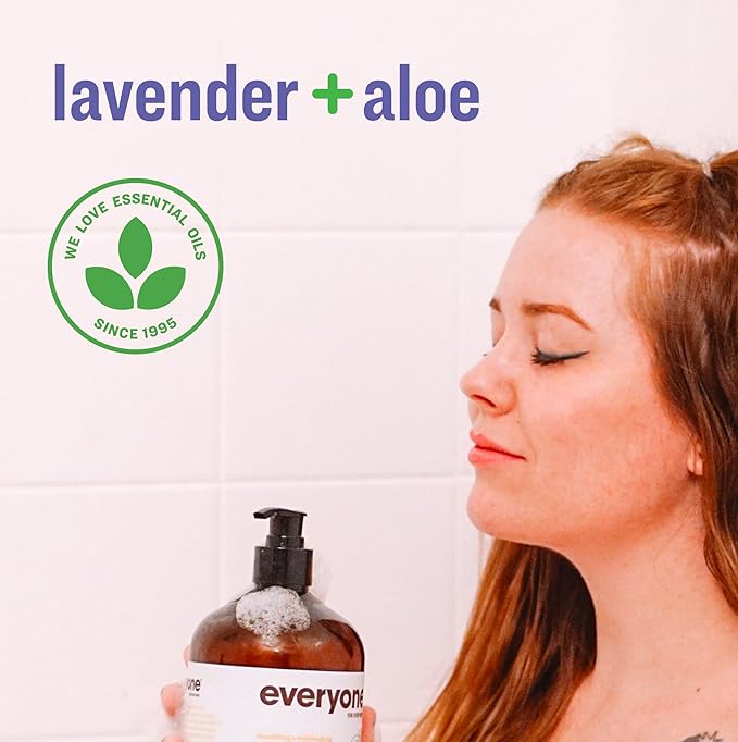 Everyone 3-in-1 Soap Body Wash Bubble Bath Shampoo 32 Ounce (Pack of 2) Lavender and Aloe made with Essential Oils for Men and Women