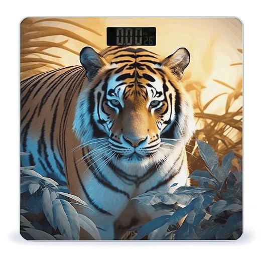 African Wildlife Tiger Bathroom Scale Large LCD Backlight Display Digital Scale Rounded Corners Body Scales Automatic Power On/Off Bathroom Scales for Home Bedrooms