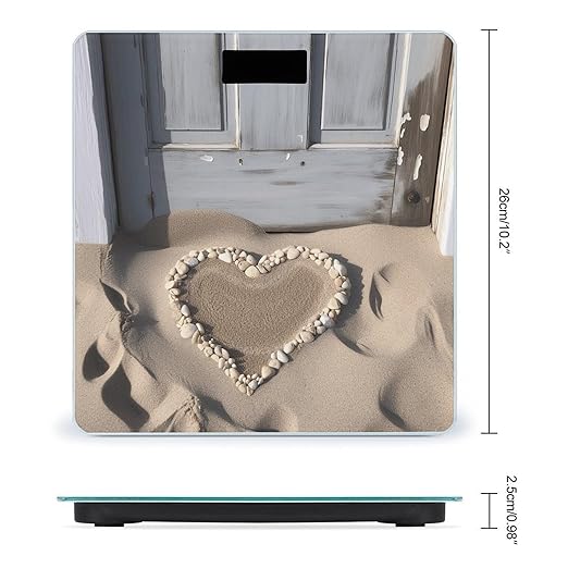 Beach Sand Heart Door Scale for Body Weight Accurate Digital Bathroom Scale Toughened Glass High Precision Scales Smart Weight Scales with Large LCD Backlight Display Weighing Machine