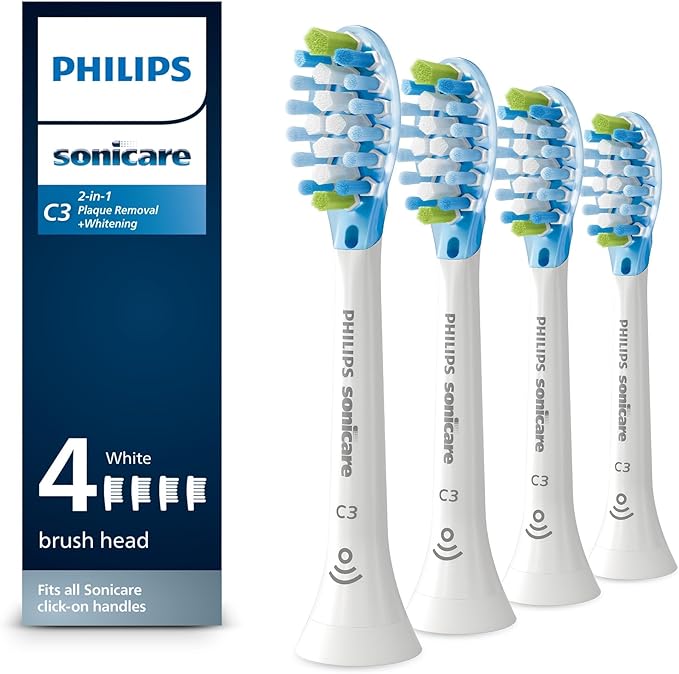 Philips Sonicare C3 Two-in-One - Genuine Replacement Electric Toothbrush Heads White 4 Pack One Year Supply HX9044/65