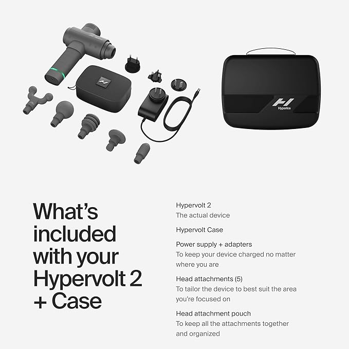 Hypervolt 2 - Featuring Quiet Glide Technology - Handheld Percussion Massage Gun | 3 Speeds 5 Interchangeable Heads | Helps Relieve Sore Muscles and Stiffness (Hypervolt 2 w/Carrying Case)
