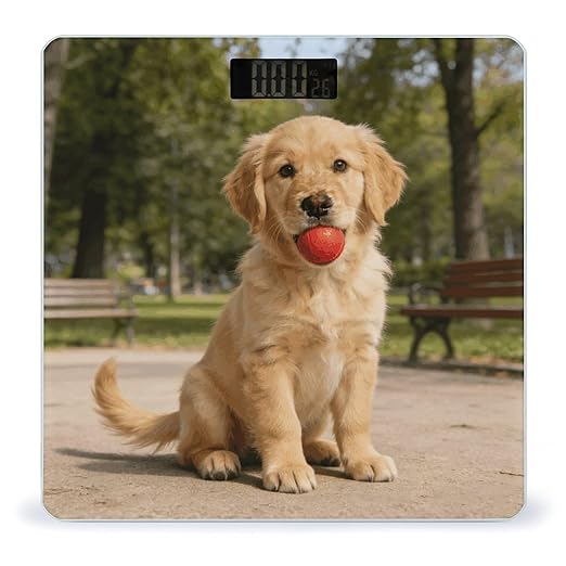 Cute Golden Retriever Weight ScaleClear LED Display Bathroom Digital Weighing ScaleTempered Glass Digital Bathroom Scale for Body Weight Capacity Up to 400 Lbs