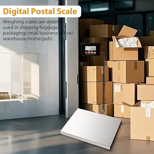 Digital Postal Scale440lb x 10g Accuracy Shipping ScaleStainless Steel PlatformsHeavy Duty Scale with LCD/Hold/Tare FunctionsPostage Scale for PackagesLuggage ScaleBattery&ampUSB Included