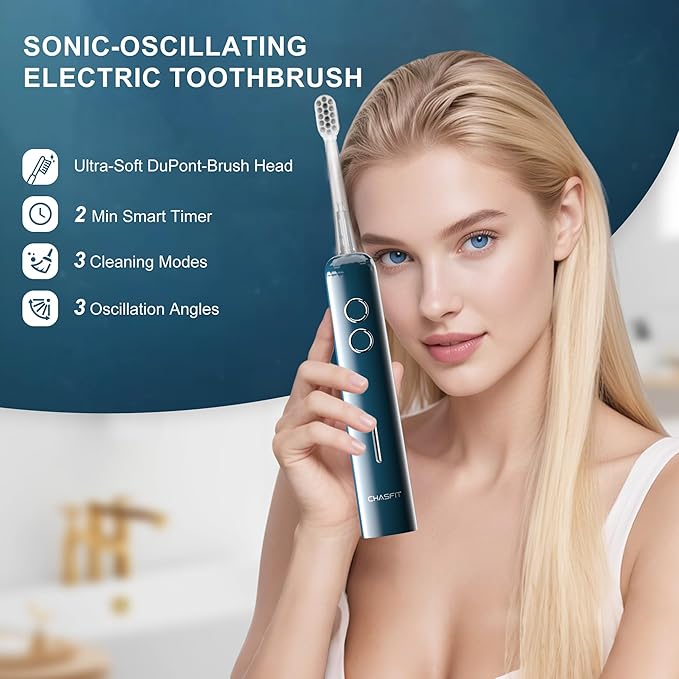 Electric Toothbrush for AdultsWave Oscillation &amp Vibration Sonic Tooth BrushBASS-Brushing Technique Travel Rechargeable Toothbrushes with 4 Soft Bristle Replace HeadsGifts for Men Women