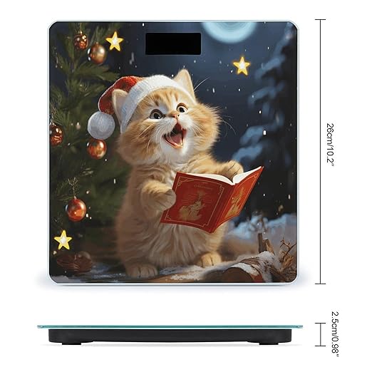 Cute Cat Sing Christmas Carols Bathroom Scale Weight Scale for Body WeightHighly Accurate Digital Weighing Machine Clear LED Display Digital Bathroom Body Scale 400lb/182kg