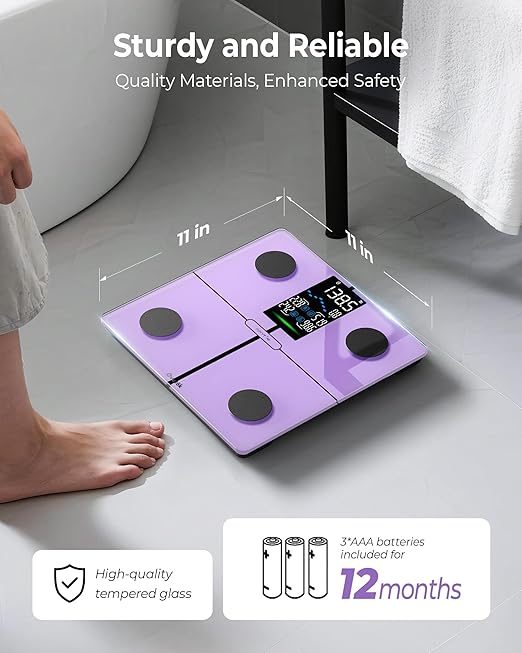 Ovutek Scale for Body Weight Digital Bathroom Smart Scale with 13 Body Composition Analyzer Sync Weight Scale BMI Health Monitor Sync Apps 400lbs - Purple