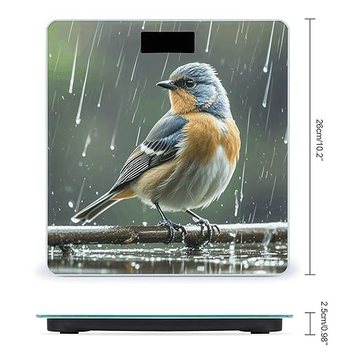 Bird on Rainy Day Weight Scale Large Digital Bathroom Scales with Bright LED Display Non Slip Digital Scale and Step On Fashion Weighing Machine for Body