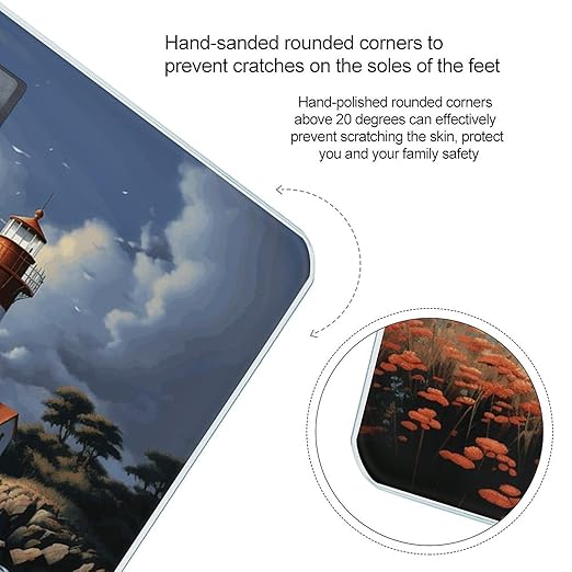 Sea Lighthouse Sandbeach Scale for Body Weight High Precision Digital Weight Scales with LCD Display Anti-Slip Sturdy Slim Tempered Glass Bathroom Scale for Home Use