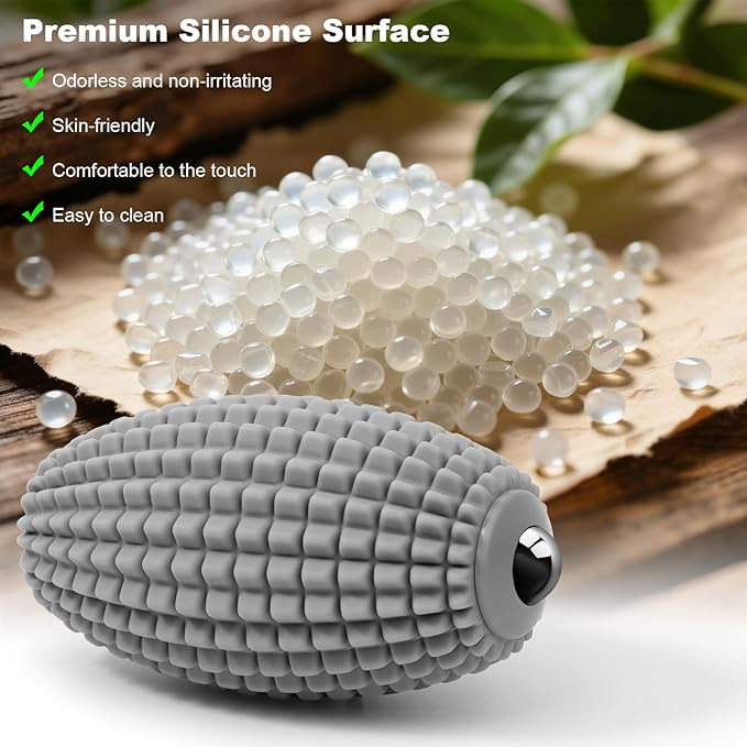 HODEMI Electric Vibrating Massage Roller Handheld Muscle Massager with Ball-Shaped Rolling Head 3 Speed Rechargeable Silicone Massager for Muscle Relaxation at Gym Office &amp Travel (Gray)