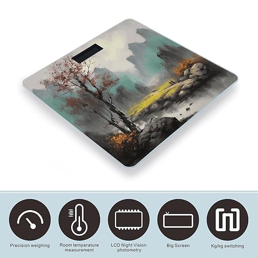Landscape Painting Digital Bathroom Scale for Body Weight Weighing Scale with Backlit LCD Display High Precision Measurements &amp Measures Weight Up to 180kg