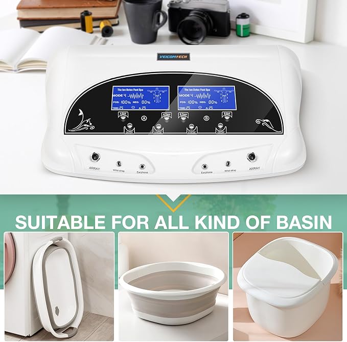 Dual Ionic Foot Bath Detox Machine Professional Ionic Foot Bath Spa Cleanse with 2 Waist Belts 2 Arrays 10 Liners (Black)