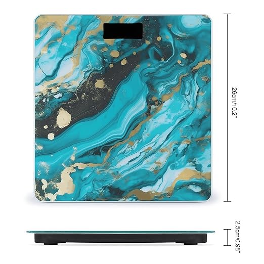 Turquoise Blue Gold Marble Bathroom Scale Large LCD Backlight Display Digital Scale Rounded Corners Body Scales Automatic Power On/Off Bathroom Scales for Home Bedrooms