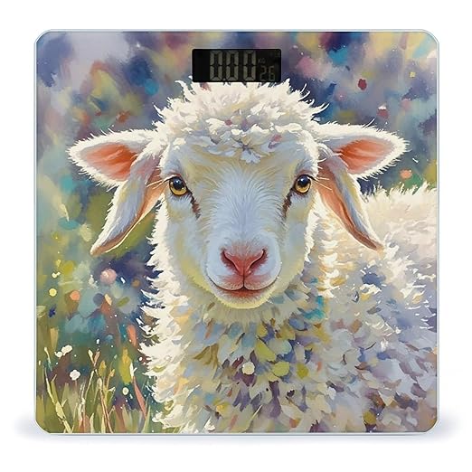 Cute Sheep Bathroom Scale for Body Weight Bathroom Weighing Scales with Back Lit LED Display Sturdy Tempered Glass Body Weight Bathroom Scale 400lb Weighing