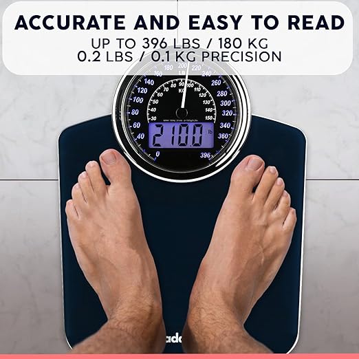 Adamson Hybrid 2-in-1 Analog &amp Digital Weighing Scale for Body Weight up to 400lbs - Thick Tempered Glass - Extra Large Display - Easy to Read Digital Bathroom Scale - New