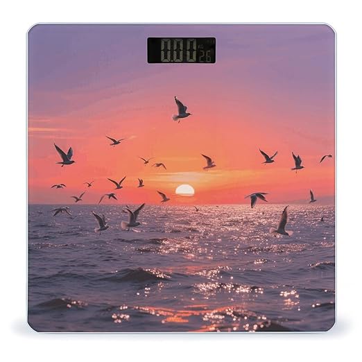 Sunset Seagulls Scale for Body Weight Sturdy Tempered Glass Weighing Scales with LCD Display Accurate Digital Bathroom Scale Convenient Body Fat Smart Scales Easy Read