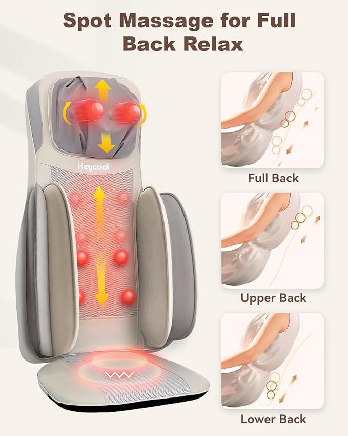 Shiatsu Neck Back Massager with Heat 2025 Upgraded Massage Chiar Pad with Height Adjustment Compression Vibration Full Body Seat Massager for Home Office