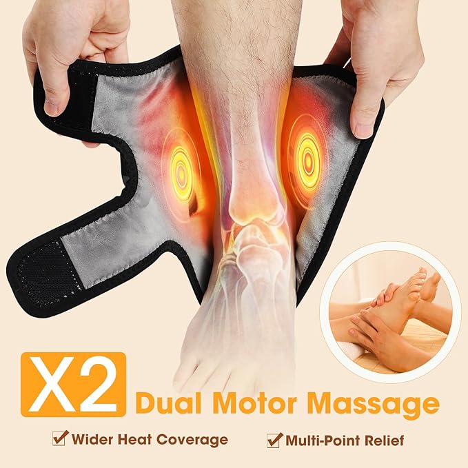 Cordless Ankle Heating Pad with MassageRechargeable Ankle Massager for Pain ReliefPortable Neuropathy Foot Massager
