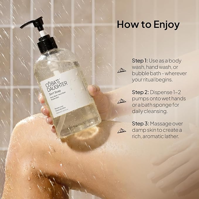 COBA'S DAUGHTER 3in1 Soap | Bubble Bath Body Wash &amp Hand Wash | Aromatherapy-Infused with Persian Lime &amp Cocos Nucifera | Inulin &amp Seaweed Extract for Smooth Hydrated Skin (16.9 Oz)