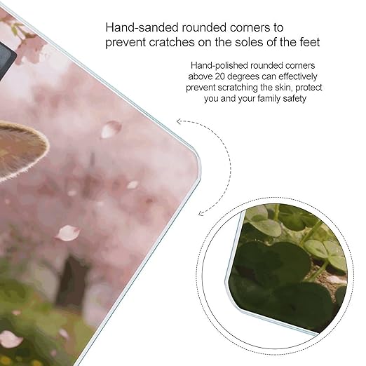 Cherry Blossoms Dance with The Spring Rabbit Smart Scale for Body Weight Digital Bathroom Scale Toughened Glass Weight Scale with Large LCD Backlight Display High Precision Scales Weighing Machine