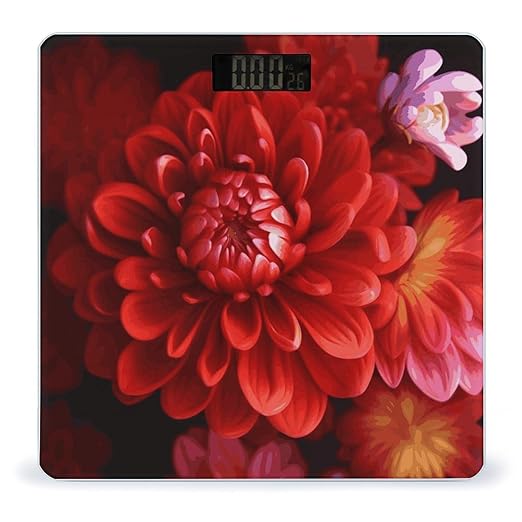 Red Beautiful Flower Weight Scale Digital Electronic Scales Bathroom Scale Larg LCD Backlight Display High Precisio MeasurementsTempered Glass