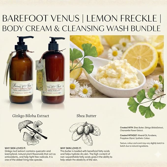 Barefoot Venus Creamy Cleansing Wash and Body Cream Bundle (Lemon Freckl)
